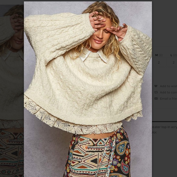 POL “ Auckland “ POL Collared Neck Sweater with Crochet Detail 27 - Picture 3 of 7